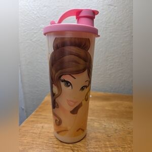 Tupperware 16 Oz Tall Tumbler Vintage Disney Beauty Beast  Flip Top Belle